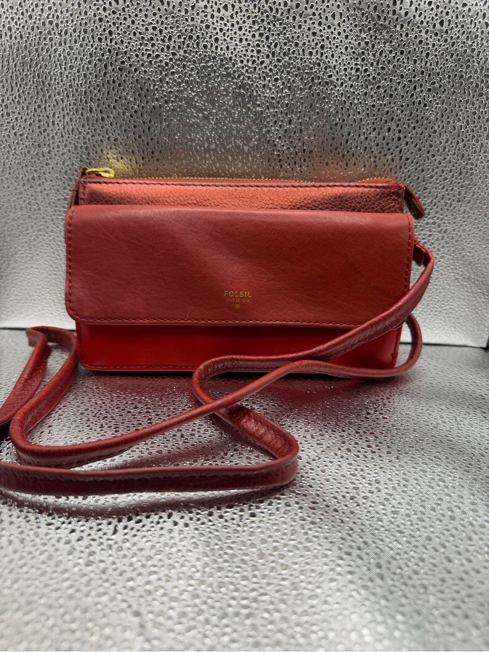 Fossil Tessa Multi-Tone Red Leather Crossbody & Clutch